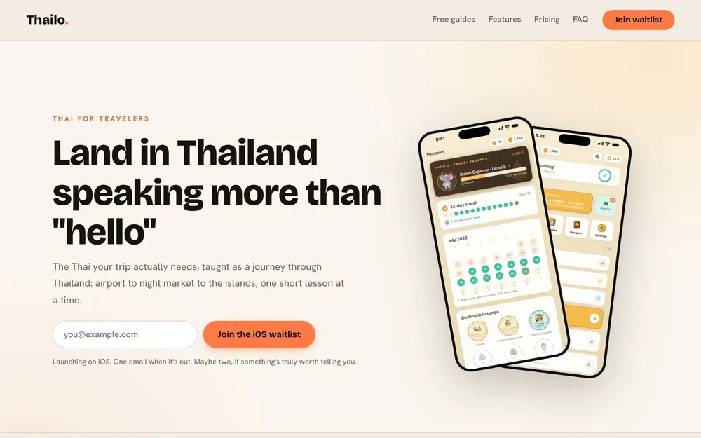 The thailo.app landing page